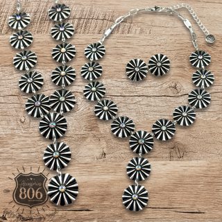 Starburst concho Y with iridescent rhinestones necklace and earring set