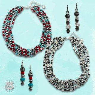 Five strand burnished pearl necklace set