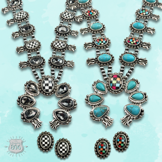 Checkerboard squash blossom necklace set