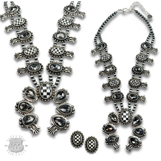 Checkerboard squash blossom necklace set