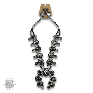 Checkerboard squash blossom necklace set