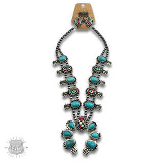 Checkerboard squash blossom necklace set