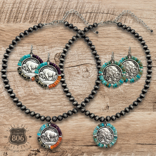 Western bead wrapped coin necklace set