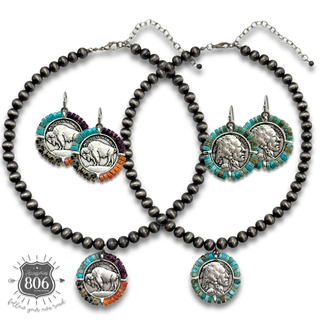 Western bead wrapped coin necklace set