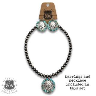 Western bead wrapped coin necklace set