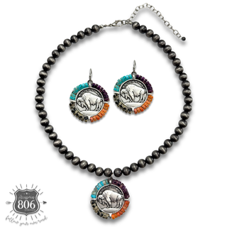 Western bead wrapped coin necklace set