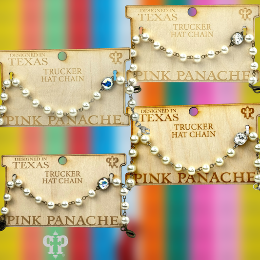 Trucker hat pearl bead chain with Austrian crystal