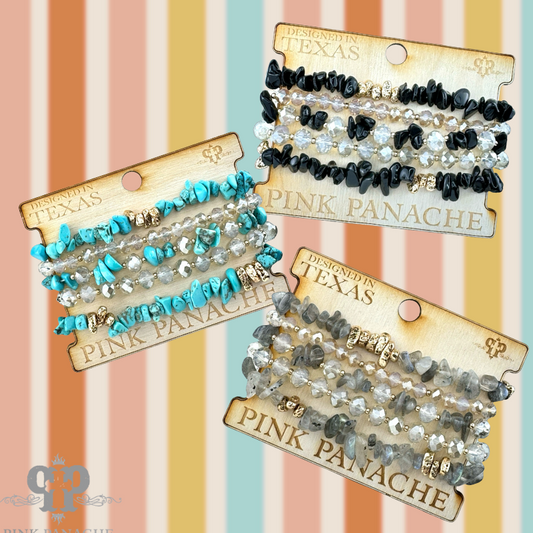 Stone chip bead bracelet set