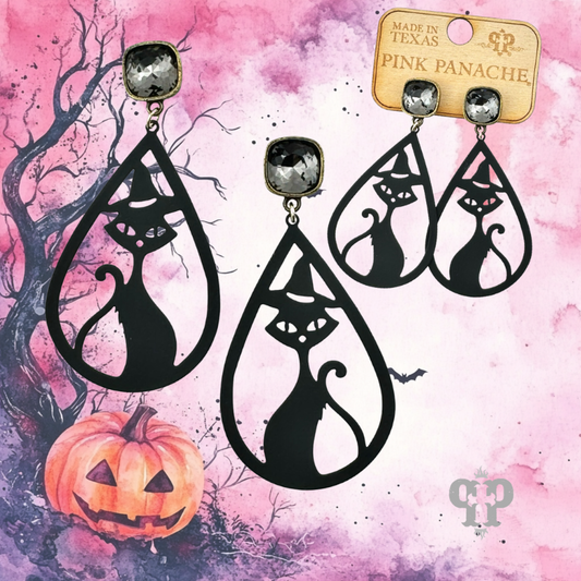 Black cat witch earring with Austrian crystal