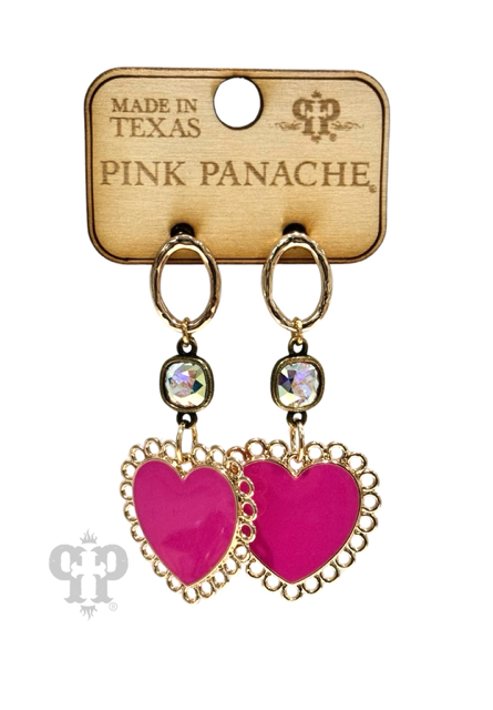 Fuchsia enamel heart earring, Austrian crystal