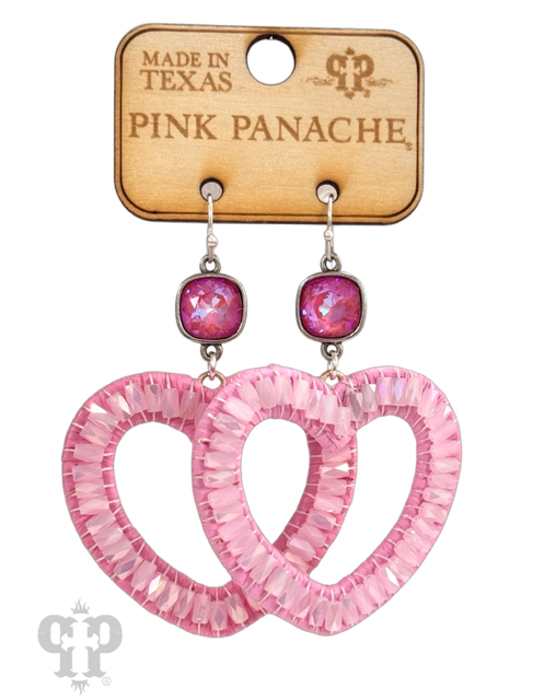 Raffia and bead heart earring, Austrian crystal