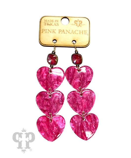 Triple acrylic heart earring, Austrian crystal