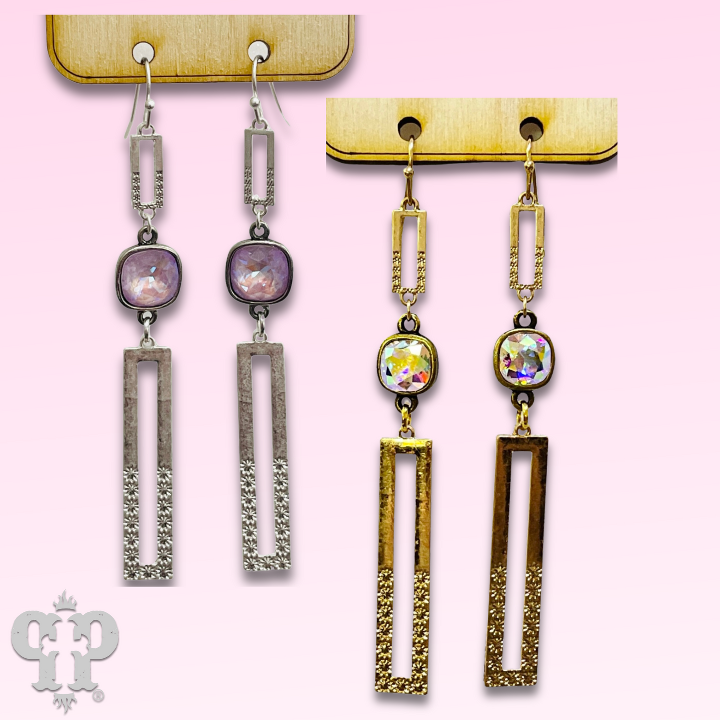Double rectangle earring with Austrian crystal