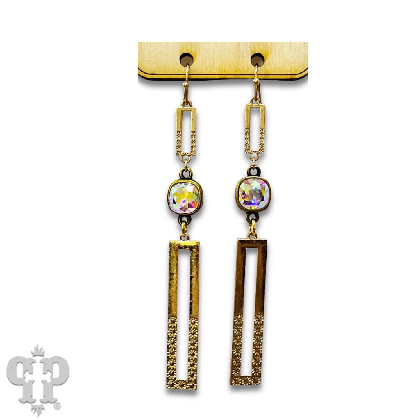 Double rectangle earring with Austrian crystal