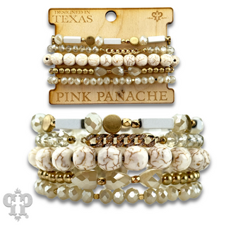 White stone, crystal and gold bead bracelet