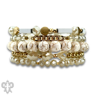 White stone, crystal and gold bead bracelet