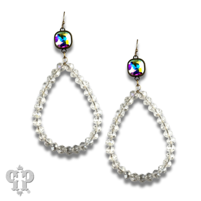 Clear bead teardrop earrings, Austrian crystal