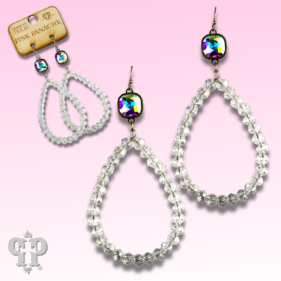 Clear bead teardrop earrings, Austrian crystal