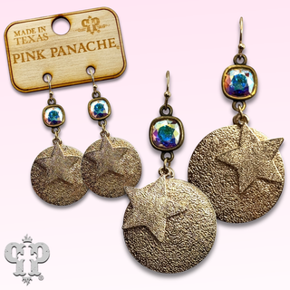 Gold star and disc earring, Austrian crystal