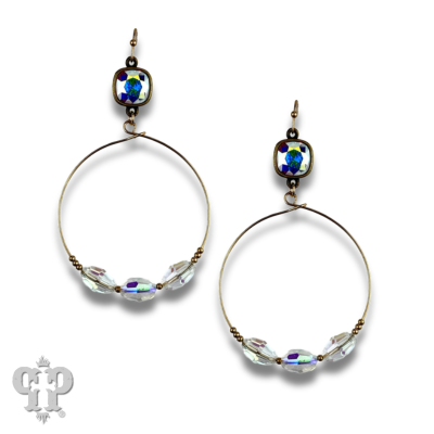 Iridescent faceted oval bead earring, Austrian crystal