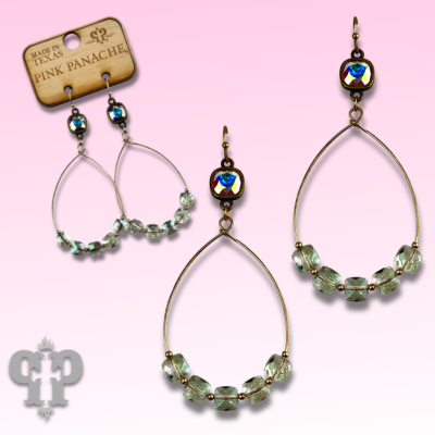 Square bead teardrop earring, Austrian crystal