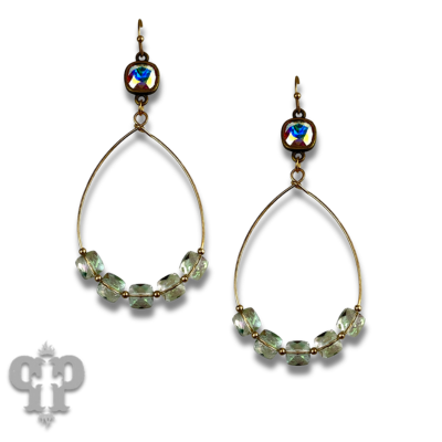 Square bead teardrop earring, Austrian crystal