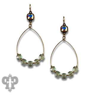 Square iridescent finish bead teardrop earring with Austrian crystal