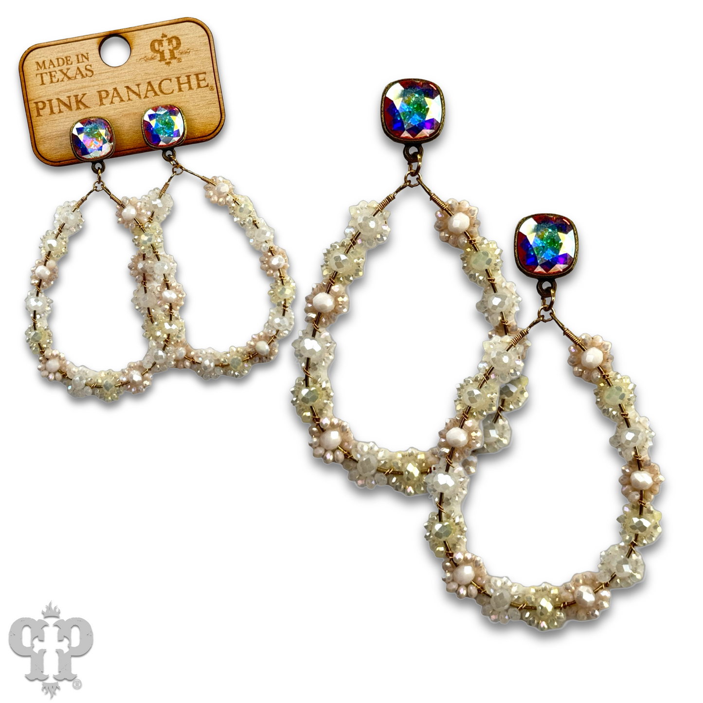 Bead woven flower teardrop earring, Austrian crystal