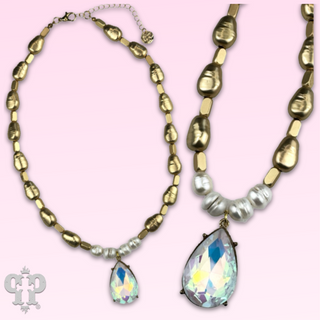 Gold and pearl bead necklace with pendant