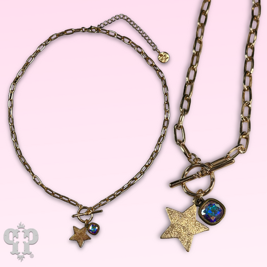 Gold star necklace with Austrian crystal