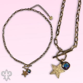 Gold star necklace with Austrian crystal