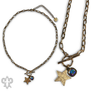 Gold star necklace with Austrian crystal