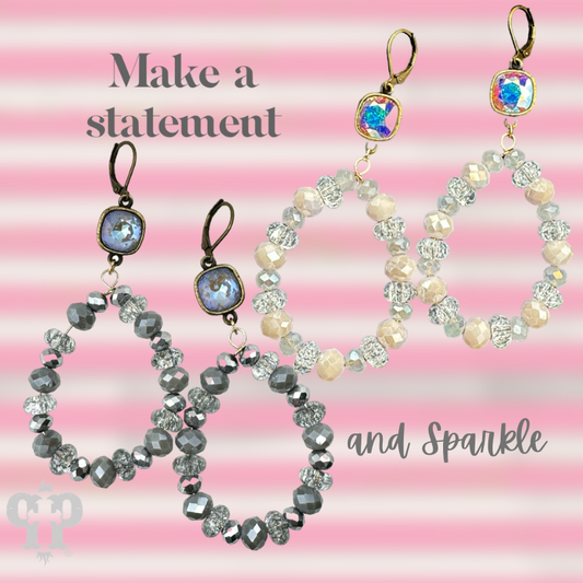 Faceted crystal beaded teardrop dangle earring with Austrian crystal