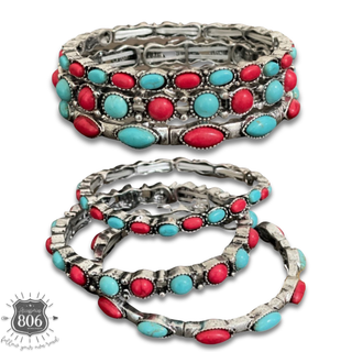 Three piece stone stretch bracelet set