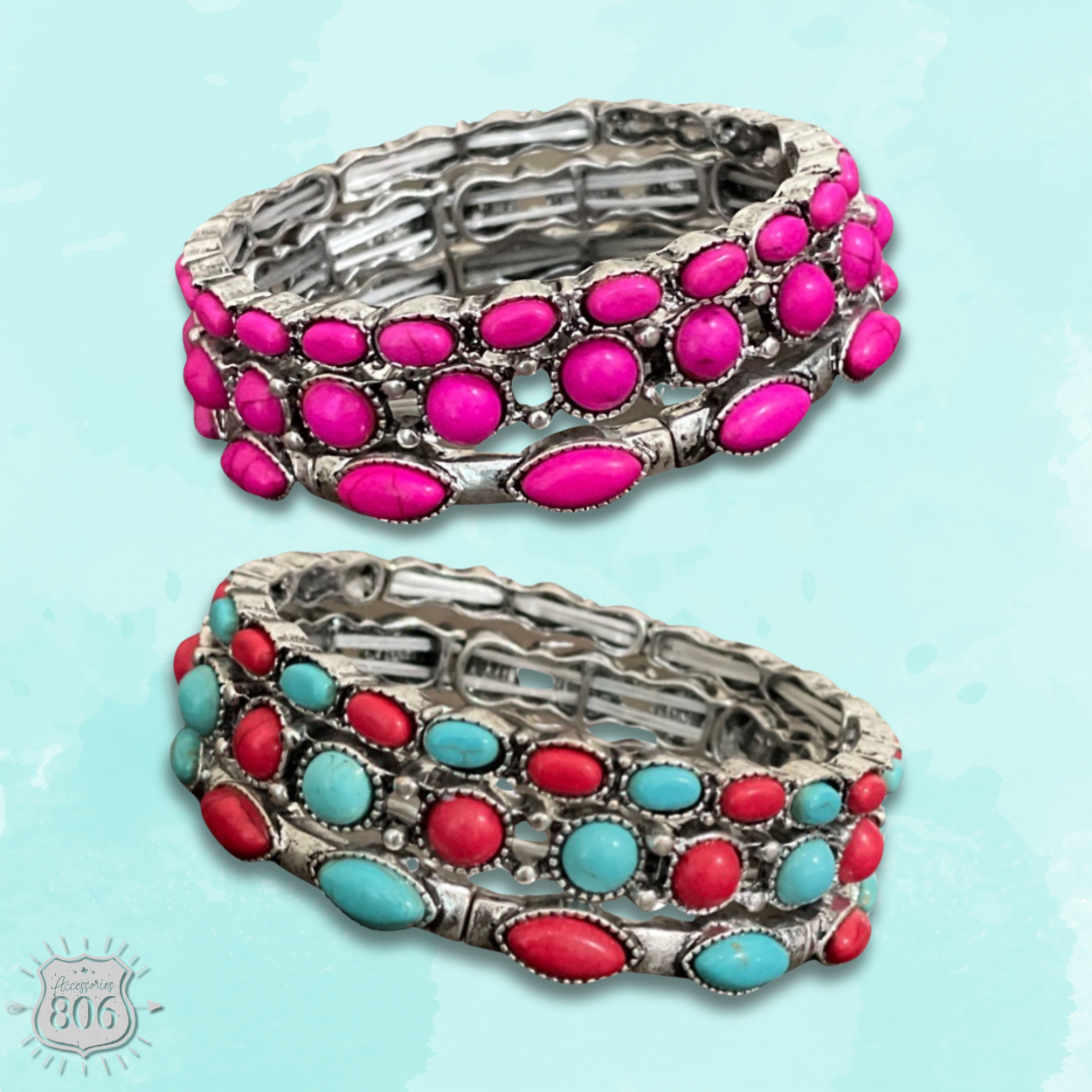 Three piece stone stretch bracelet set