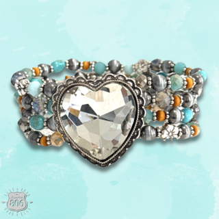 Rhinestone heart beaded bracelet