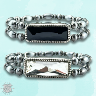 Burnished silver bead rhinestone bracelet