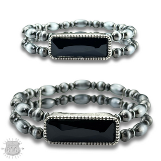 Burnished silver bead rhinestone bracelet