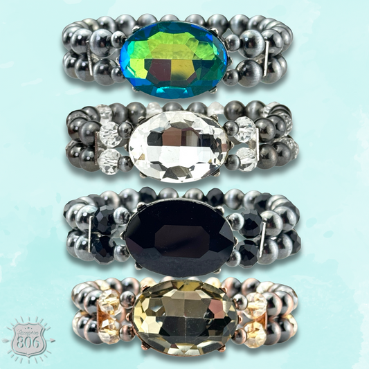 Burnished bead and rhinestone bracelet