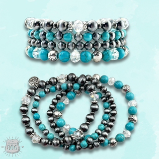 Silver and turquoise bracelet set