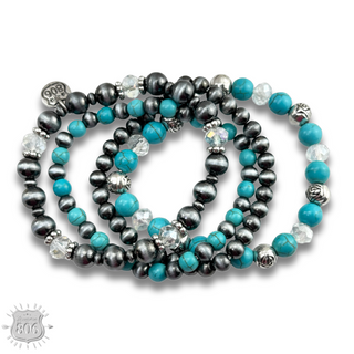 Silver and turquoise bracelet set