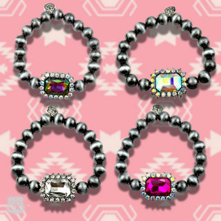Navajo style burnished beaded bracelet, rhinestone charm