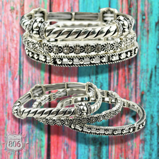 Three piece rhinestsone and silver bracelet set