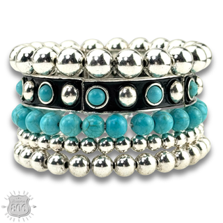 Turquoise and silver bracelet set