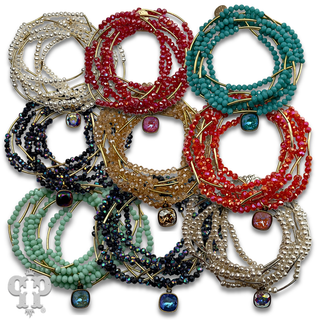 Crystal and tube bead bracelet set, European crystal - LC