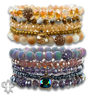 Five strand stone and crystal bead bracelet set, Austrian crystal