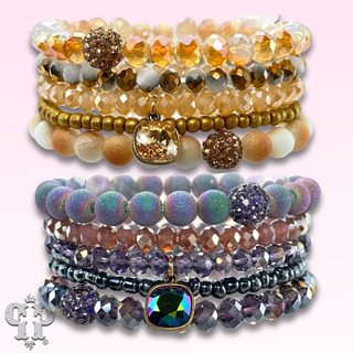 Five strand stone and crystal bead bracelet set, Austrian crystal