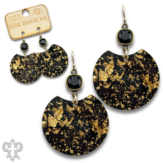 Acrylic disc earring with gold flecks and Austrian crystal