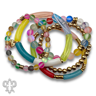 Multi-color round and bamboo bead bracelet set