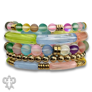 Multi-color round and bamboo bead bracelet set